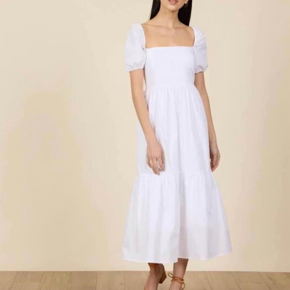 Park & Fifth White Midi Dress with Puff Sleeves